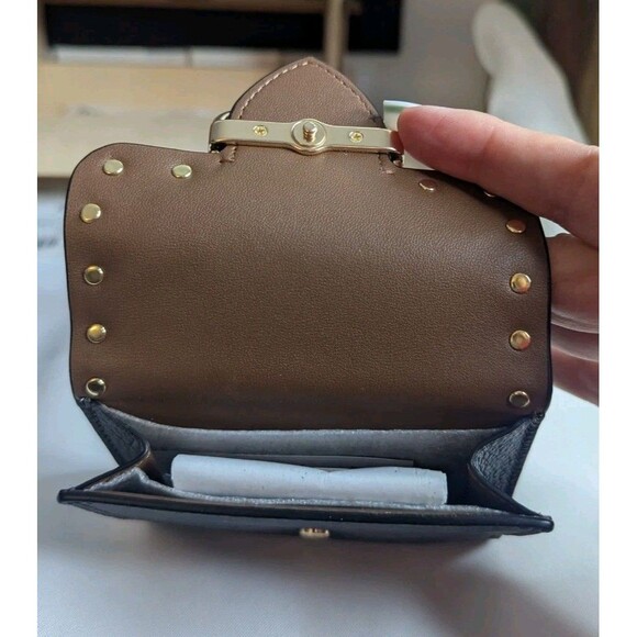 Coach Small Morgan Wallet With Rivets -  Brown/Black Signature Canvas, Leather - Picture 5 of 9
